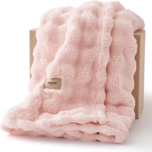 Bedsure 3D Fleece Bubble Blankets for Couch – Cute Pink Throw Blanket for Sofa Bedroom Decor – Luxury Soft Cozy Pink Birthday Gifts for Women Girls, Lightweight, Light Pink, 50″×60″