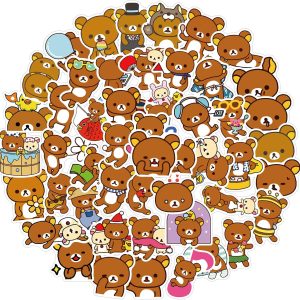 Kawaii Cartoon Bear Stickers 50PCS Laptop Stickers for Kids and Teens Vinyl Waterproof Sticker Pack for Skateboard Bike Water Bottles Hydro Flask Phone Suitcase, Rilakkuma