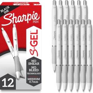 Sharpie S-Gel Gel Pens, Pearl White Body, Black Ink, Medium Point (0.7mm), 12 Count – For Journaling, Writing, Note-Taking, School, Office Supplies