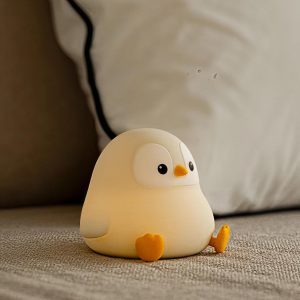ATSUI Penguin Night Light, LED Squishy Novelty Animal Night Lamp, Food Grade Silicone, 2 Level Dimmable, Nursery Nightlight for Desk Decor, Funny Gifts Stuff for Boys Girls Baby, White Elephant Gifts