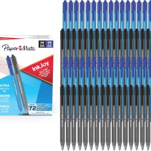 Paper Mate InkJoy 100RT Ballpoint Pens, Medium Point (1.0mm), Black & Blue Ink, 72 Count – Bulk Pack for School, Home, Office, College, Note-Taking