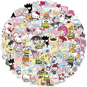 100Pcs Cool Character Sanrio Stickers for Water Bottles Skateboard Luggage Laptop Bumper Waterproof Vinyl Stickers Bulk for Boys Teens Adults (Sanri)