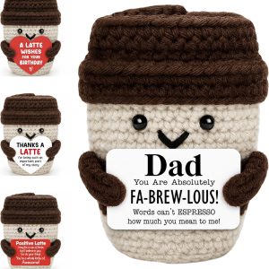 Gifts for Women Men Her Him Mom Dad, Crochet Coffee Mug with Personalized Positive Card, Funny Emotional Handmade Crochet Coffee Cup Plush, Cute Tea Cup Gifts for Girls Boys Wife Husband Coffee Lover
