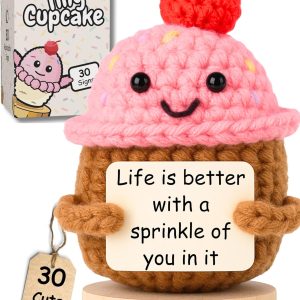 Emotional Support Gifts for Women – Positive Crochet Cupcake W/ 30 Uplifting Affirmation Cards | Birthday Gift for Women Friendship, Best Friend, Bestie, Teen Girls, Classmates, Daughter Birthday