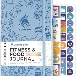Clever Fox Fitness & Food Journal – Nutrition & Workout Planner for Women & Men – Diet & Gym Exercise Log Book with Calendars, Diet & Training Trackers – Undated, A5 Size, Hardcover (Light Blue)