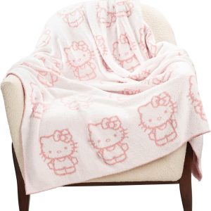 Jay Franco Sanrio Hello Kitty Feather Knit Super Soft Throw Blanket – Reversible Checkered Blanket 50 x 60 Inches, Lightweight Kawaii Pink Machine Washable for Couch, Sofa, Bed (Official Sanrio)