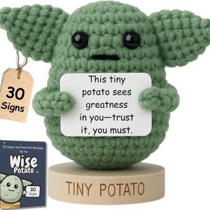 Star Wars Gifts | Handmade Baby Yoda Positive Crochet W/ 30 Fun Affirmations | Gift for Birthday, Fathers Day, Graduation | Starwars Present for Dad, Men, Brother, Women, Son | Star Wars Office Decor