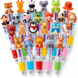 DMIGHT Mini Safari Animal Multicolor Pens in One 4-in-1 Cute Pens Bulk for Kids, Ballpoint Pen for Birthdays and Children’s Parties, Fun Gifts Assorted Ink Kawaii Pen (24Pcs)