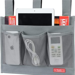 Zafit Hanging Bedside Caddy, Bedside Storage Organizer for Magazine, Phone, Remote control (Classic 4 Pockets-Grey)