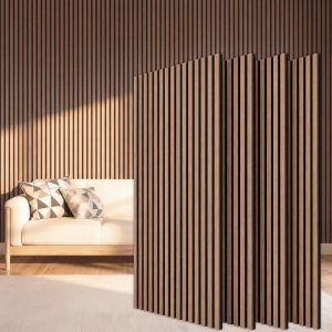 TONOR Wood Slatwall Panels, 4 Pack 47.2″ x 23.6″/ 120 x60cm(31ft²) Acoustic Wall Panels, Wood Slat Acoustic Panels for Noise Cancelling and Home Decor, Living Room, Bedroom, Office, Walnut