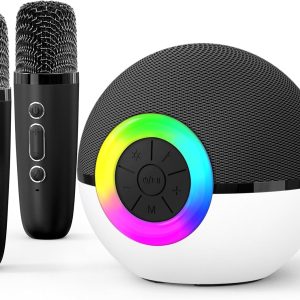 goopow Mini Karaoke Machine Speaker for Kids Adults, Portable Bluetooth Microphone Song Toys with LED Light, Best Chritmas Birthday Festival Gift for 3 4 5 6 7 8+ Year Old Girls Boys (Black-2 Mic)