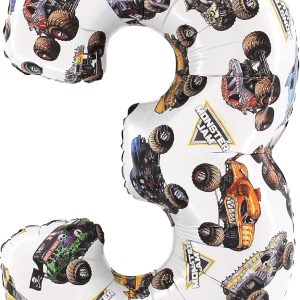 Toyland® 26″ (66cm) Monster Jam™ Number 3 Foil Balloon – Large Monster Truck Birthday Balloon – Party Decoration, Air or Helium, Self Sealing