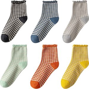 DarkCom Ruffle Socks Womens 6 Pairs Cute Ankle Lettuce Edge Frilly Crew Socks