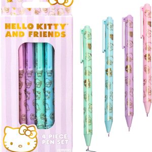 Hello Kitty & Friends 4-Piece Pen Set, My Melody, Kuromi, School and Office Supplies, Stationery