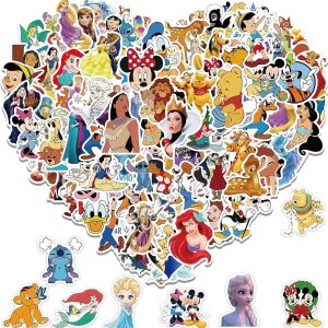 100pcs Cartoon Disney Mix Stickers for Kids, Cute Character Waterproof Vinyl Decal for Adult Teen Boy Girl Water Bottle Laptop Phone Skateboard Guitar Notebook Computer Luggage