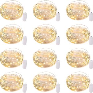 Brightown 12 Pack LED Fairy Lights Battery Operated String Lights – 7ft 20LED Waterproof Silver Wire Firefly Starry Moon Lights for DIY Crafts Wedding Table Centerpieces Party Ramadan Decorations