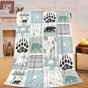 Bear Blanket Super Soft Warm Fluffy Fleece Flannel Forest Animal Throw Blanket Cozy Fuzzy Plush Stuff Bedding Blue Blankets Gifts for Women Kids Boys Girls Adults 50″X40″