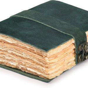 LEATHER VILLAGE Leather Bound Vintage Journal for Women & Men – Book of Shadows – Lock Closure – 200 Pages of Antique Deckle Edges Handmade Watercolor Paper – Turquoise – 7X5 inches