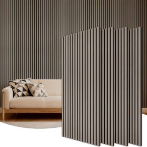 TONOR Wood Wall Panels for Interior Wall Decor, 4 Pack 47.2″ x 23.6″(31ft²) Wood Slat Acoustic Panels, Soundproof Wall Panels for Noise Cancelling and Decoration, Living Room, Bedroom, Office, Gray