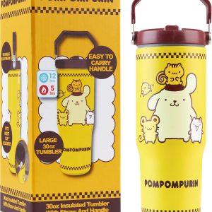 Get Trend Hello Kitty Pompompurin 30oz Tumbler with Handle and Straw, Kids Stainless Steel Insulated Water Bottle,BPA-Free,Leak-Proof, Cold for 12h, Hot 5h, Kawaii Gifts for Girls(Yellow Pompompurin)