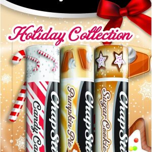 ChapStick Holiday Collection, Lip Balm Tube, 0.15 Ounce Each (Candy Cane, Pumpkin Pie & Sugar Cookie Flavors, 1 Blister Pack of 3 Sticks, Great Gifts for Women