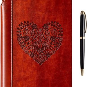 SETTINI® Lined Journal – Heart Journal for Writing Gift Set – Hardcover Vegan Leather, Includes Luxury Pen in a Unique Pen Holder, 192 Pages, 6 x 8.5 inches – Father Day Gift