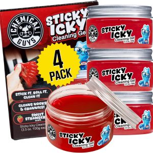 Chemical Guys Sticky Icky Car Cleaning Gel, Sweet Strawberry, Interior Car Cleaner, Reusable Automotive Crevice & Interior Dust Cleaner for Air Ventss, Cup Holders & Keyboards, 0.88 Ounce (Pack of 4)
