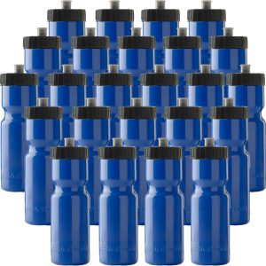 50 Strong Bulk Water Bottles 24-Pack – 22 oz BPA-Free Sports Bottles with Easy-Open Pull Top Cap – Made in USA – Reusable & Top Rack Dishwasher Safe Brand