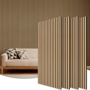 TONOR Wood Slatwall Panels, 4 Pack 47.2″ x 23.6″/ 120 x60cm(31ft²) Acoustic Wall Panels, Wood Slat Acoustic Panels for Noise Cancelling and Wall Décor Living Room, Bedroom, Home Decor, Office, Teak