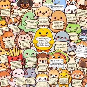 100PCS Emotional Support Animal Stickers by Puraesla– Affirmation Sticker Pack for Adults or Kids Cute Inspirational Buddies for Water Bottles, Laptops, Phones, Positive Quote Vinyl