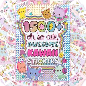 Horizon Group USA Sticker Book with Large and Small Sizes, Kids Stationary for Water Bottle, Notebooks, and Party Favors, 1500+, Just My Style Kawaii