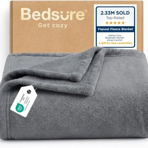 Bedsure GentleSoft Fleece Throw Blanket for Couch Grey – Lightweight Plush Fuzzy Cozy Soft Blankets and Throws for Sofa, Couch, Travel, Camping, 50×60 inches