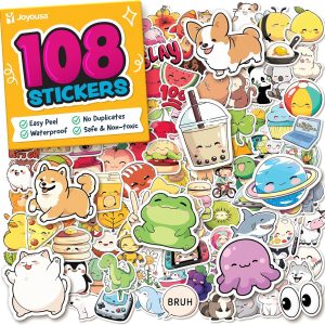 Cute Stickers for Kids – Kawaii Water Bottle Stickers for Teens – 108pc Sticker Pack – Waterproof Vinyl Stickers for Water Bottles, Scrapbook, Laptops, Etc.