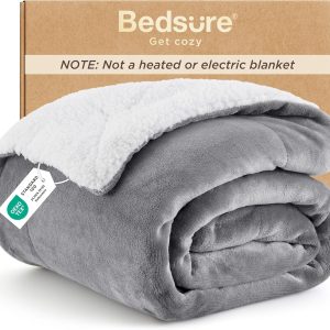 Bedsure GentleSoft Sherpa Fleece Throw Blanket for Couch, Non-Heated, Thick & Warm Cozy Blanket for Winter, Soft Fuzzy Plush Throw Gifts for Women and Men, Grey, 50×60 Inches