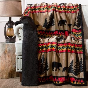Carstens Bear Trails Black Sherpa Rustic Cabin Throw Blanket 54×68 (JP868) , Brown