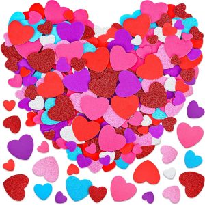 928 Pcs Valentines Heart Stickers, 8 Colors & 3 Sizes Self-Adhesive Glitter Matte Foam Heart Stickers Valentine’s Day Crafts for Kids Wedding Scrapbook Decorations