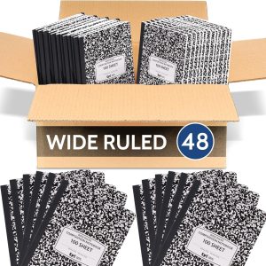 48 Pack – EPI Marble Hardcover Wide Ruled Composition Notebook | 200 Pages (100 Sheets), 9.75 x 7.5 in, Sturdy Sewn Binding | School, Office, Journaling, Notes